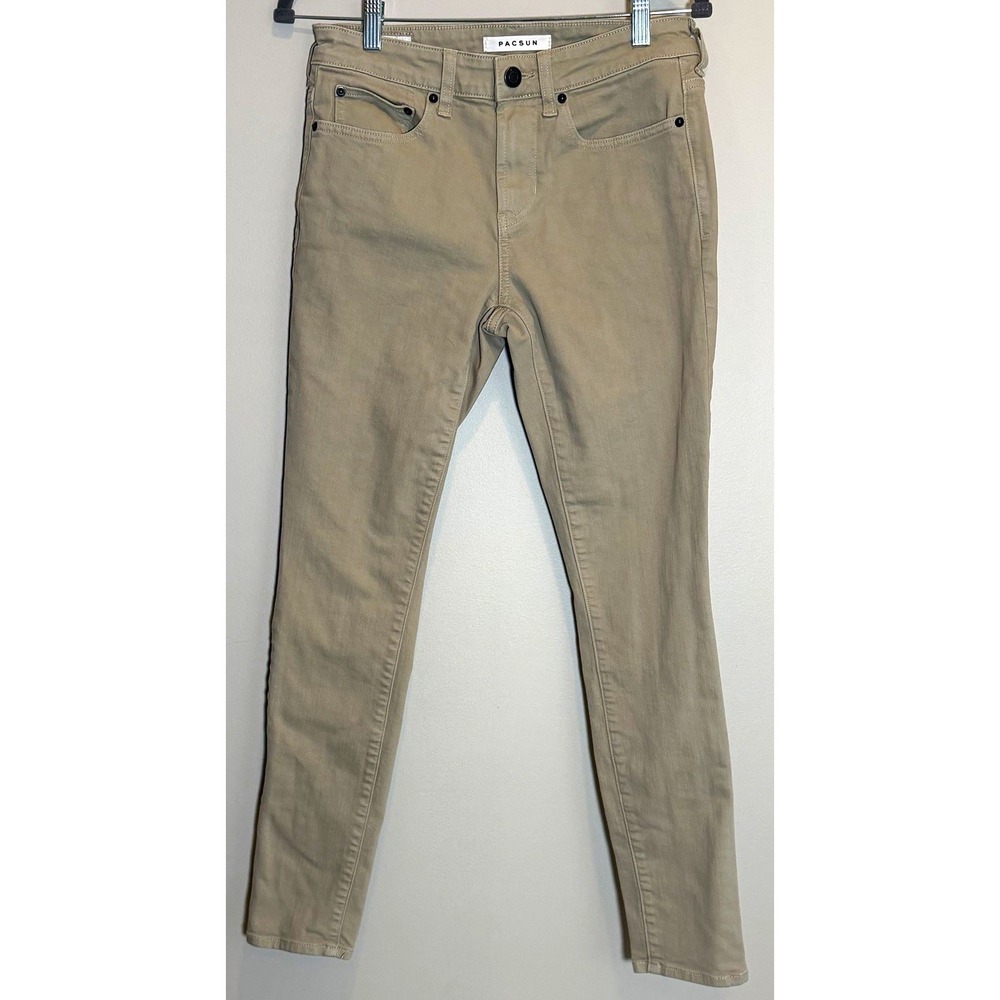 PacSun Stacked Skinny Jeans Beige Solid Denim 5-Pocket Unisex Adults 29x30 EUC